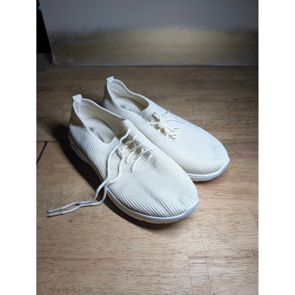 Pro Player Womens Knit Sneakers Off White Cream Lace Up Running Shoes Size 9